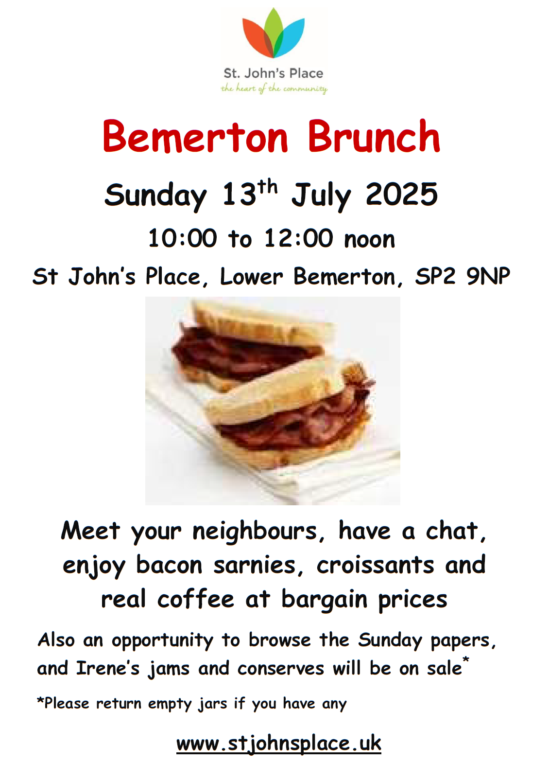 Bemerton Brunch Sunday 13th July 10am - 12noon